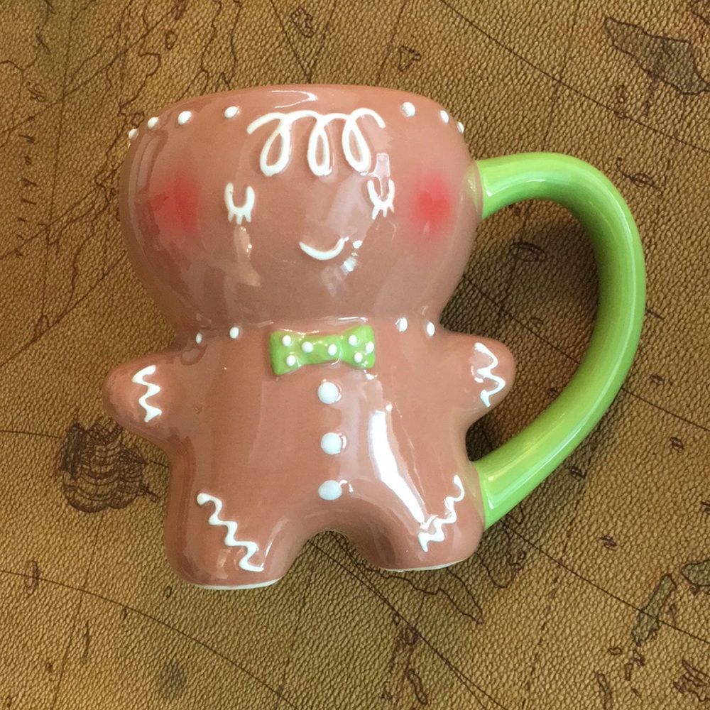 Gingerbread Man Mugs with Green and Red Handles (set of two ) NWOT - Picture 2 of 10